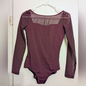Sheer Mesh Long Sleeve Sweetheart Leotard in Plum Adult Large LIKE-NEW LULLI